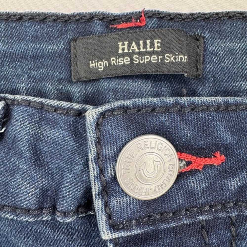 True Religion Halle Big T HR Flap Skinny‎ Jeans Dark Rejuvenating Wash Size 30 - Picture 5 of 9